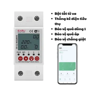 Công tơ điện tử Tuya Wifi 63A có bảo vệ quá dòng, thấp áp, cao áp 1 pha 63A