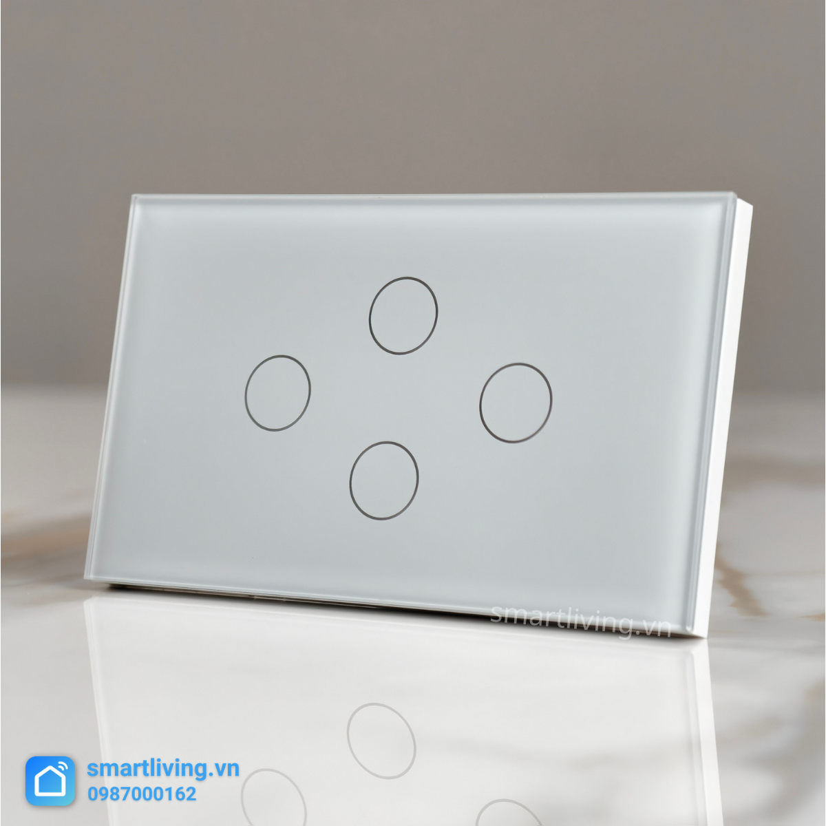 Công tắc thông minh Tuya Wifi Chữ Nhật 4 nút trắng