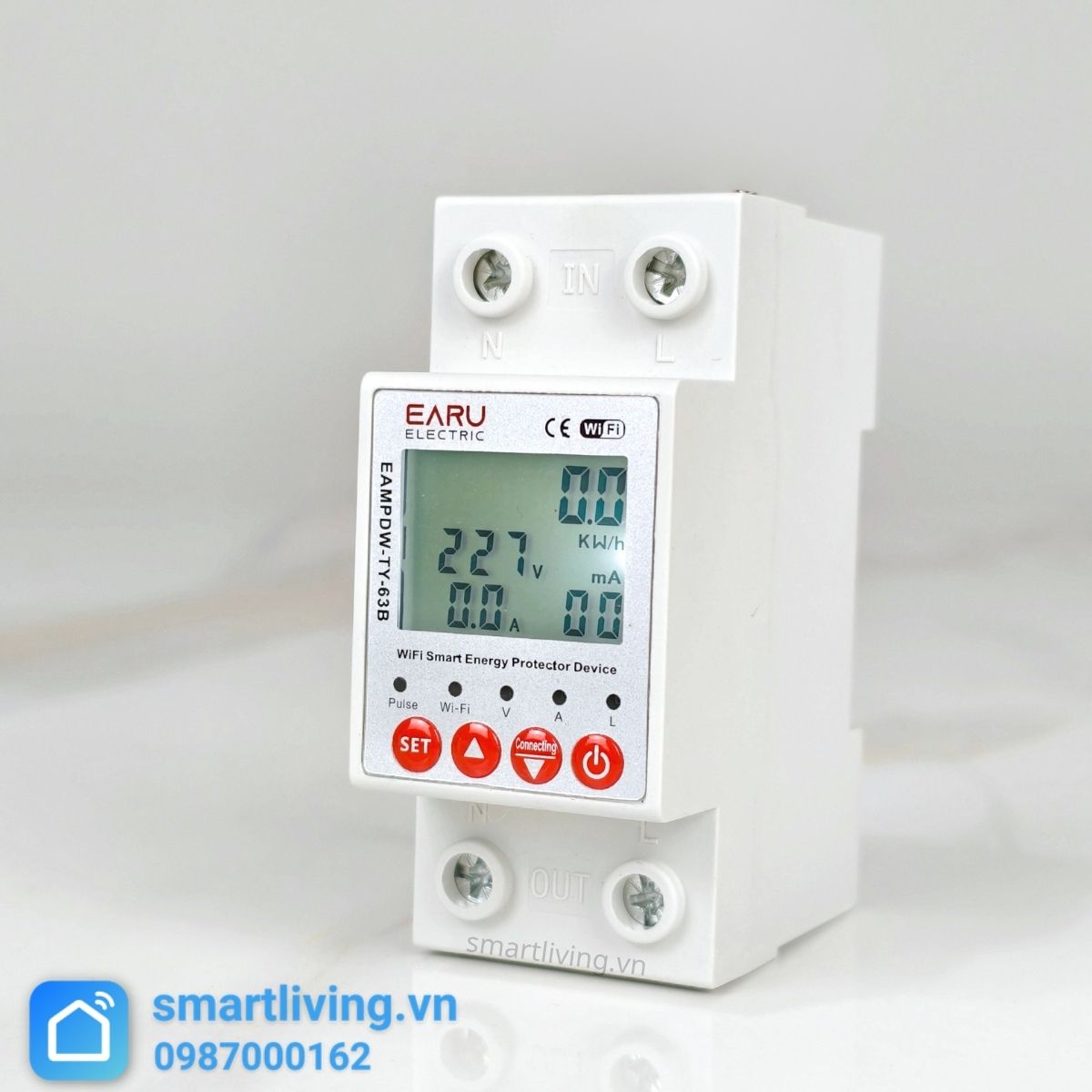 Công tơ điện tử Tuya Wifi 63A có bảo vệ quá dòng, thấp áp, cao áp 1 pha 63A