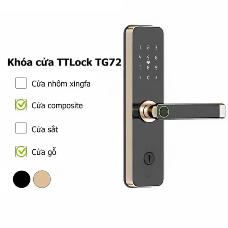 Khóa cửa gỗ mặt kính TT Lock TG72 Smart Lock