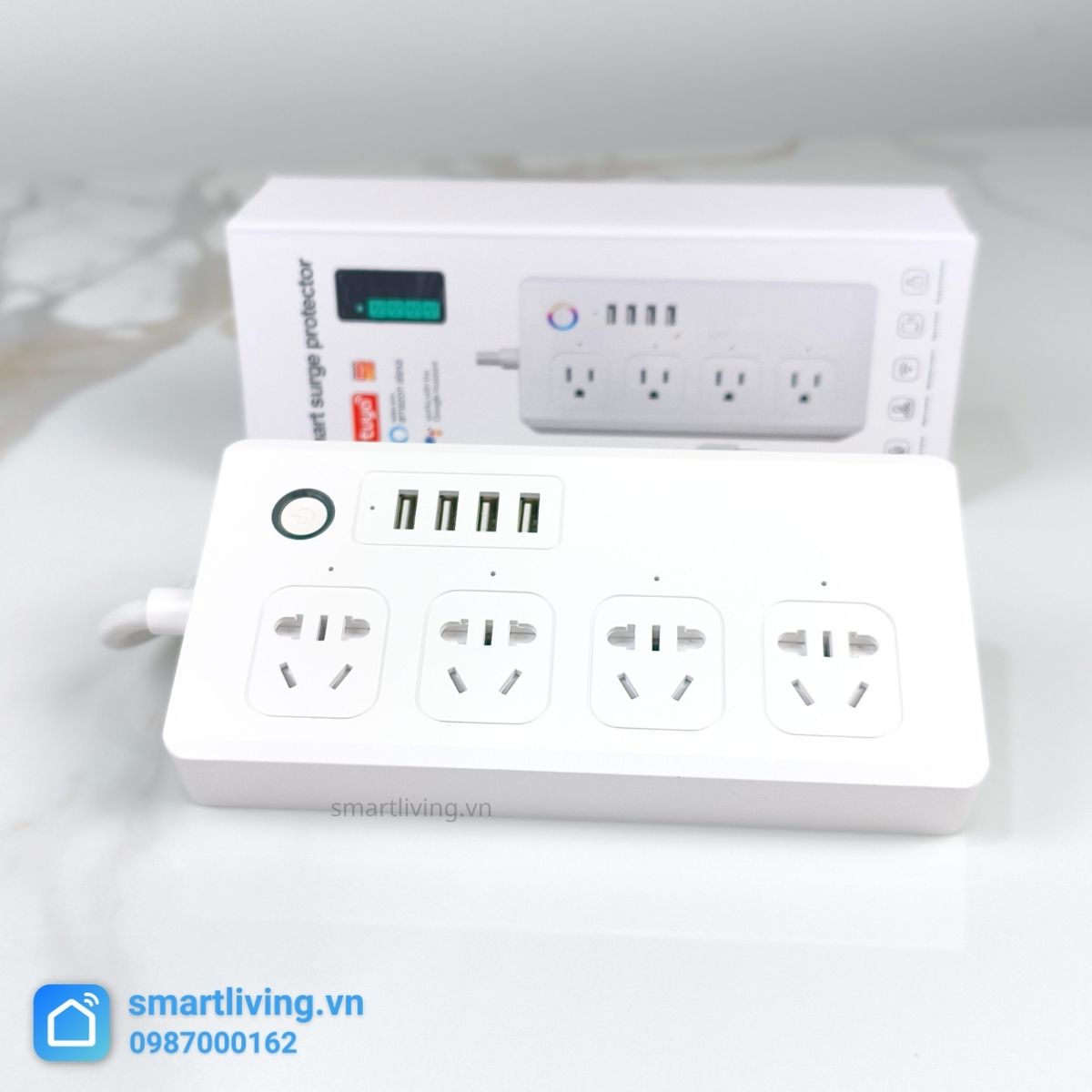 Ổ Cắm Kéo Dài 4 Cổng + 4 Cổng USB Điều Khiển Qua Wifi Tuya
